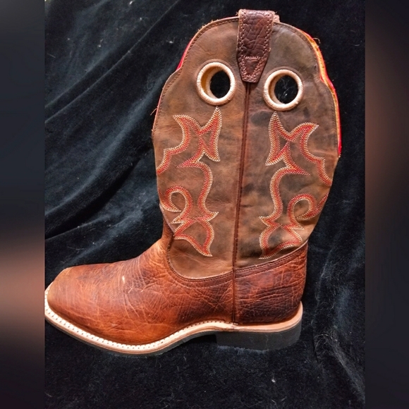 Boulet Men's 9 EEE width brown leather red accents roper boots - Picture 2 of 9